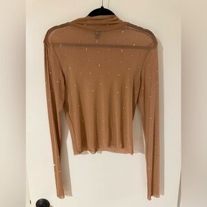 Wild Fable Brown Sheer Long Sleeve Top with Rhinestones